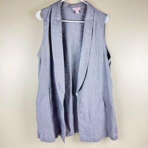 St. Tropez 100% Linen Longline Vest Gray (L) with Pockets